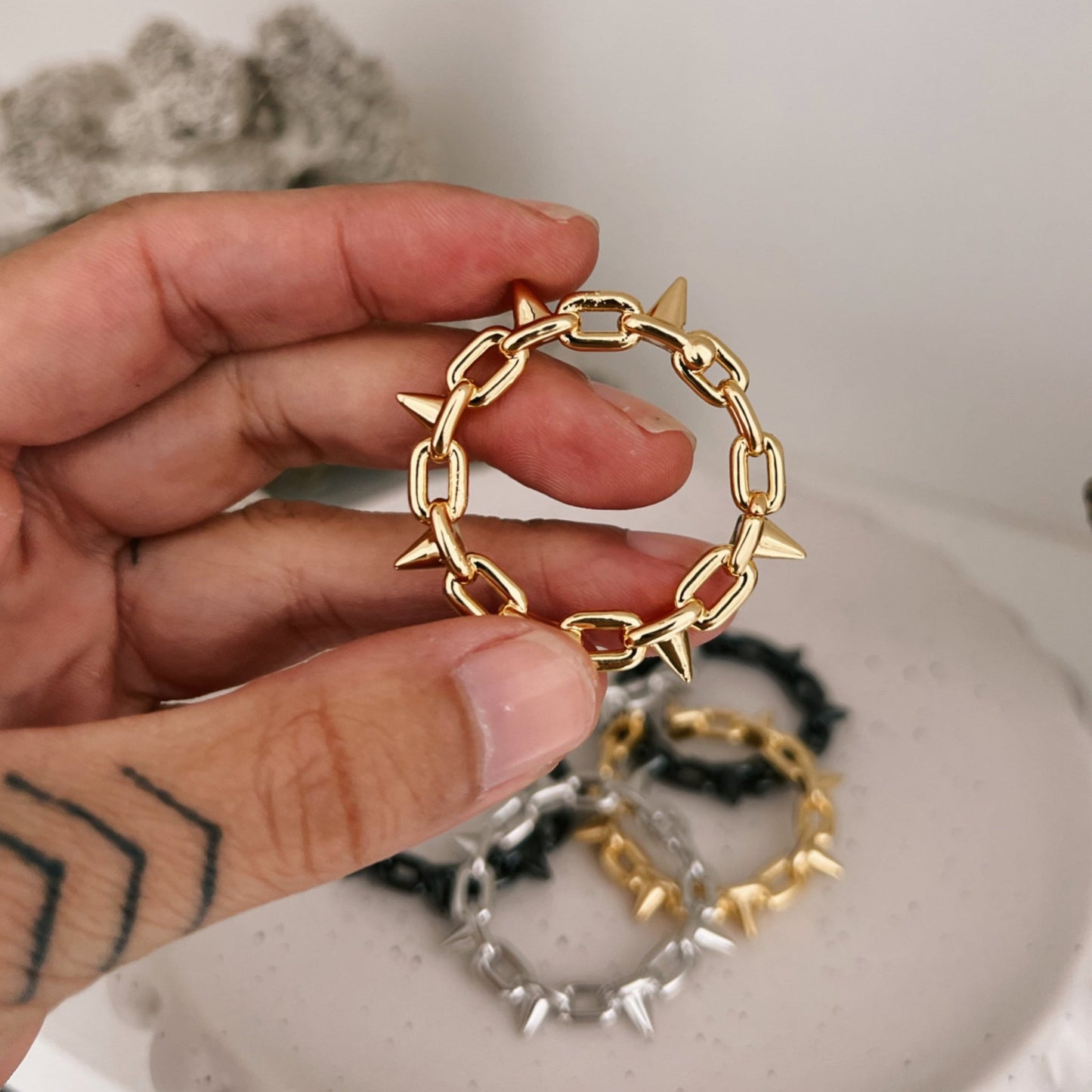 Chain Spike Ear Weights | Hinged Lobe Hoop Hangers - DustyJewelz