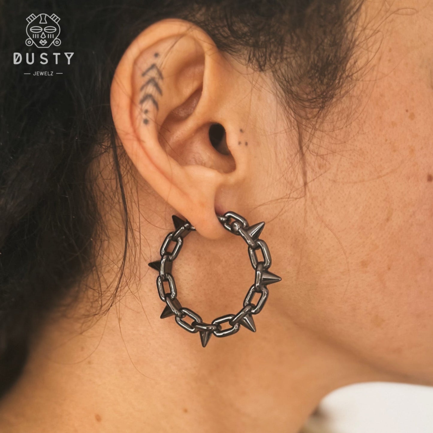 Chain Spike Ear Weights | Hinged Lobe Hoop Hangers - DustyJewelz