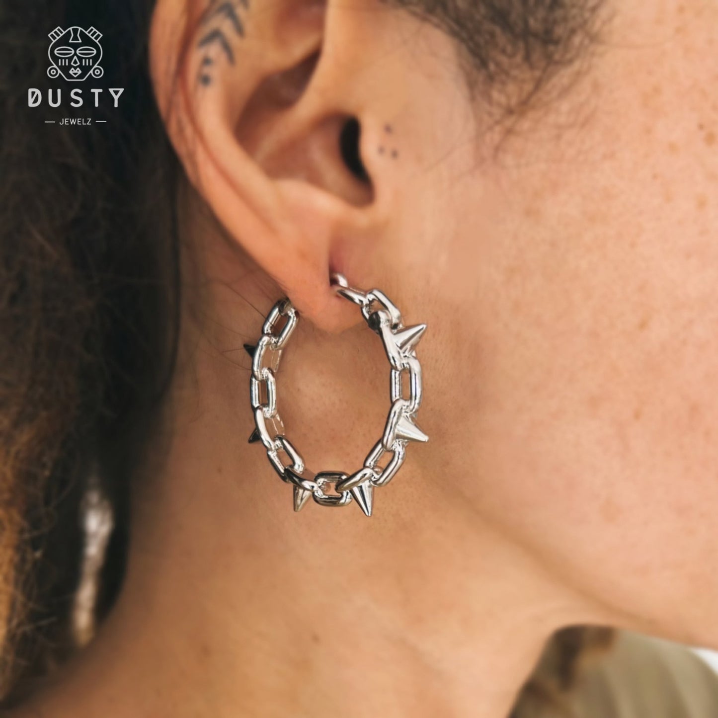 Chain Spike Ear Weights | Hinged Lobe Hoop Hangers - DustyJewelz