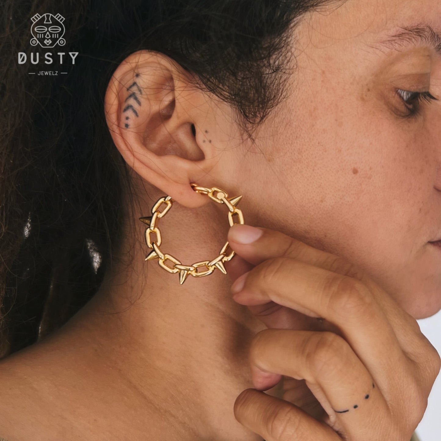 Chain Spike Ear Weights | Hinged Lobe Hoop Hangers - DustyJewelz
