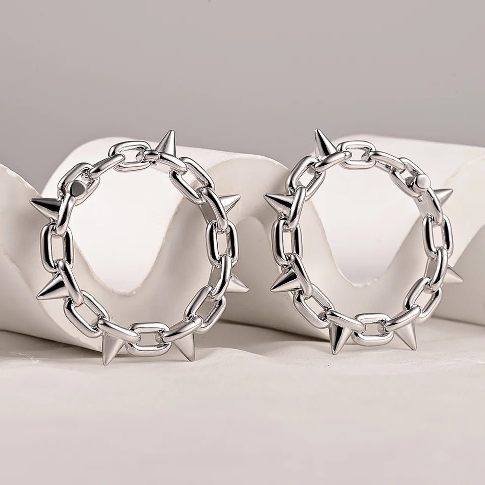 Chain Spike Ear Weights | Hinged Lobe Hoop Hangers - DustyJewelz