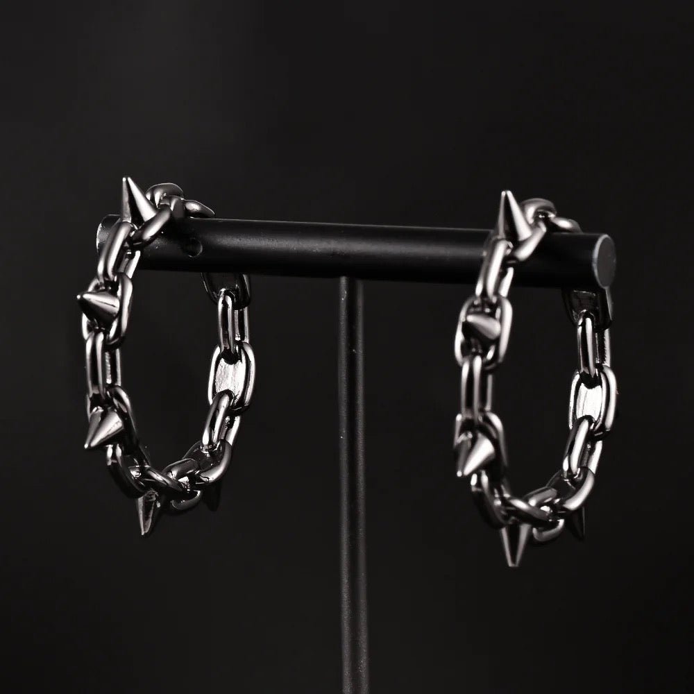 Chain Spike Ear Weights | Hinged Lobe Hoop Hangers - DustyJewelz