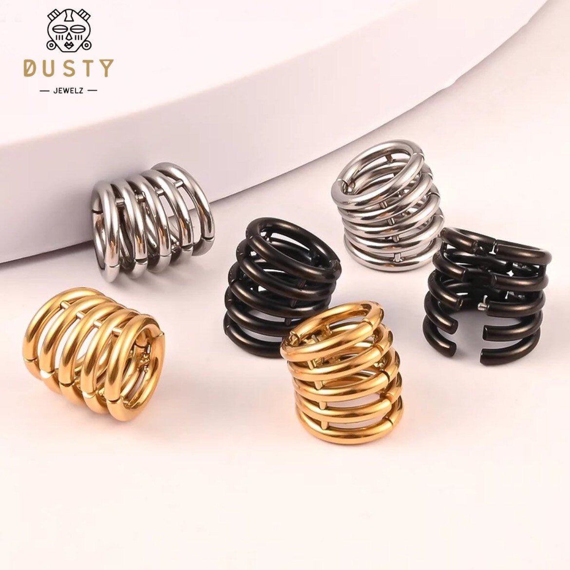 Classic Ringed Lobe Wraps Ear Hangers | Ring Stack Clips - DustyJewelz