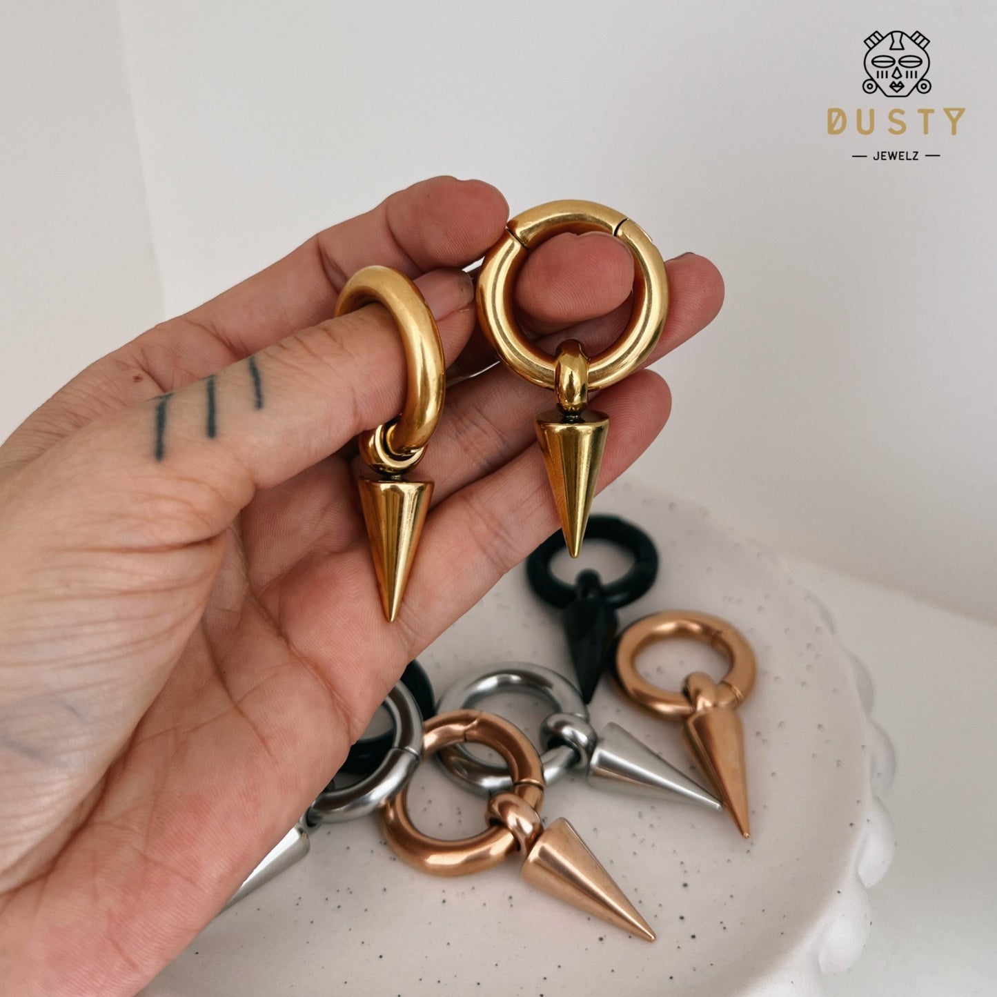 Cone Pendant Circle Ear Weight | Lobe Hangers - DustyJewelz