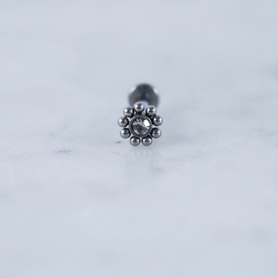 Crystal Beaded Labret Ear Stud | Medusa | 16g Surgical Steel | Tragus Bar | Forward Helix | Conch | Monroe | Philtrum | Lip Piercing - DustyJewelz