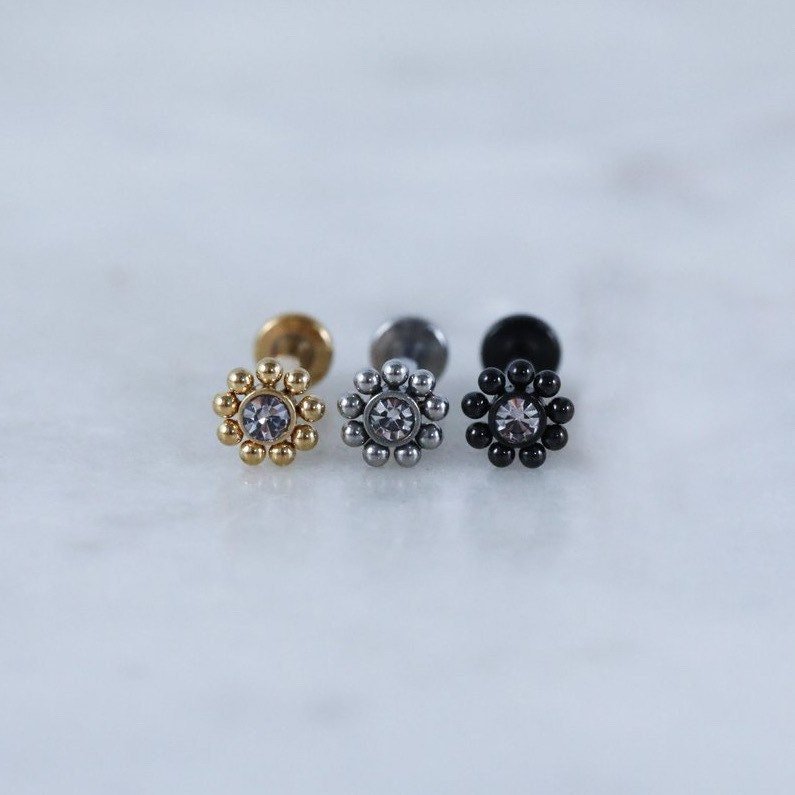 Crystal Beaded Labret Ear Stud | Medusa | 16g Surgical Steel | Tragus Bar | Forward Helix | Conch | Monroe | Philtrum | Lip Piercing - DustyJewelz