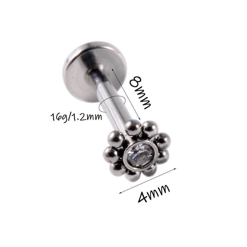 Crystal Beaded Labret Ear Stud | Medusa | 16g Surgical Steel | Tragus Bar | Forward Helix | Conch | Monroe | Philtrum | Lip Piercing - DustyJewelz