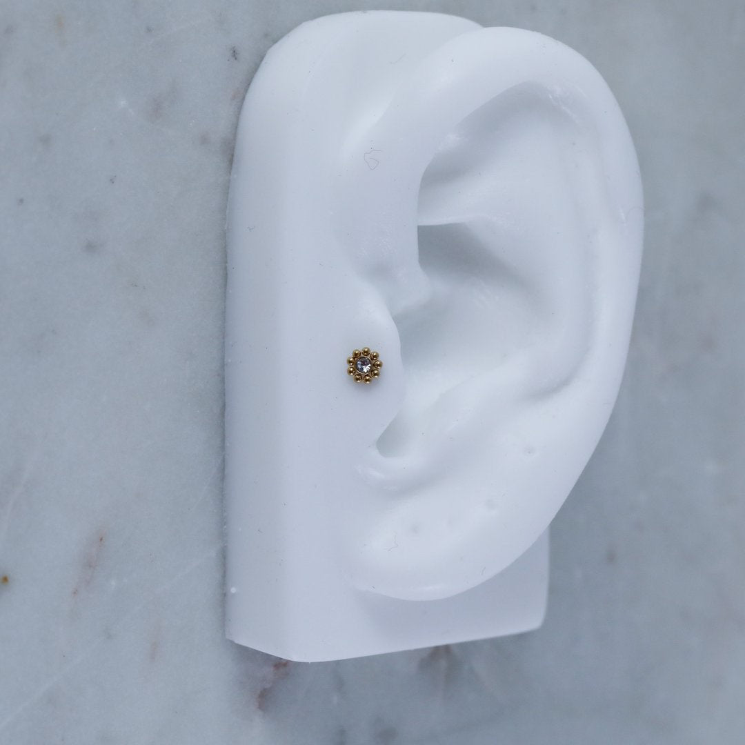 Crystal Beaded Labret Ear Stud | Medusa | 16g Surgical Steel | Tragus Bar | Forward Helix | Conch | Monroe | Philtrum | Lip Piercing - DustyJewelz