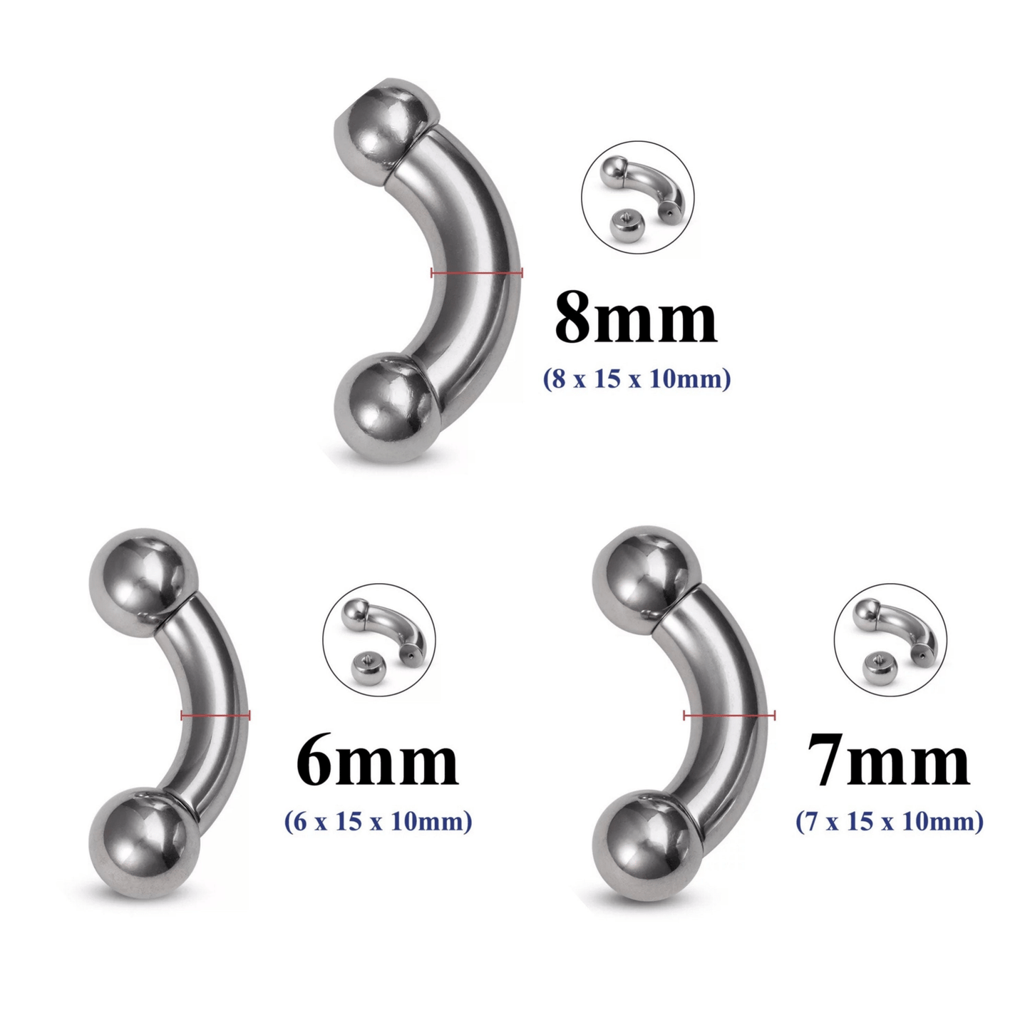Curved Barbell | Big Size | PA | Nipple Piercing Bar Stainless Steel Gauge | Ear Plugs | Body Jewelry | Stretchers - DustyJewelz