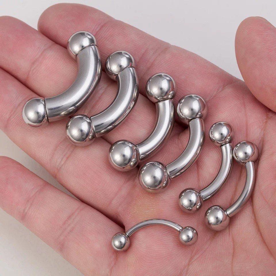 Curved Barbell | Big Size | PA | Nipple Piercing Bar Stainless Steel Gauge | Ear Plugs | Body Jewelry | Stretchers - DustyJewelz