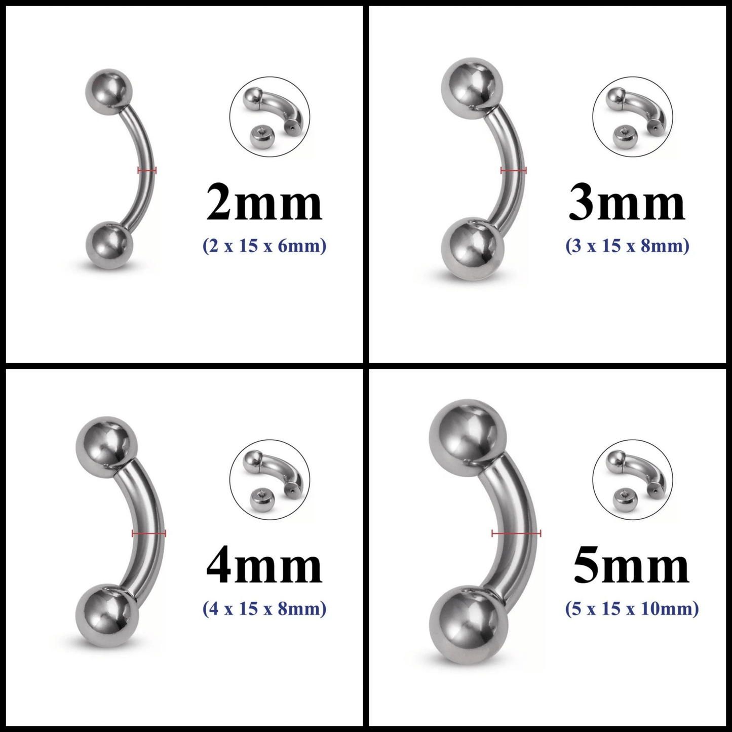Curved Barbell | Big Size | PA | Nipple Piercing Bar Stainless Steel Gauge | Ear Plugs | Body Jewelry | Stretchers - DustyJewelz