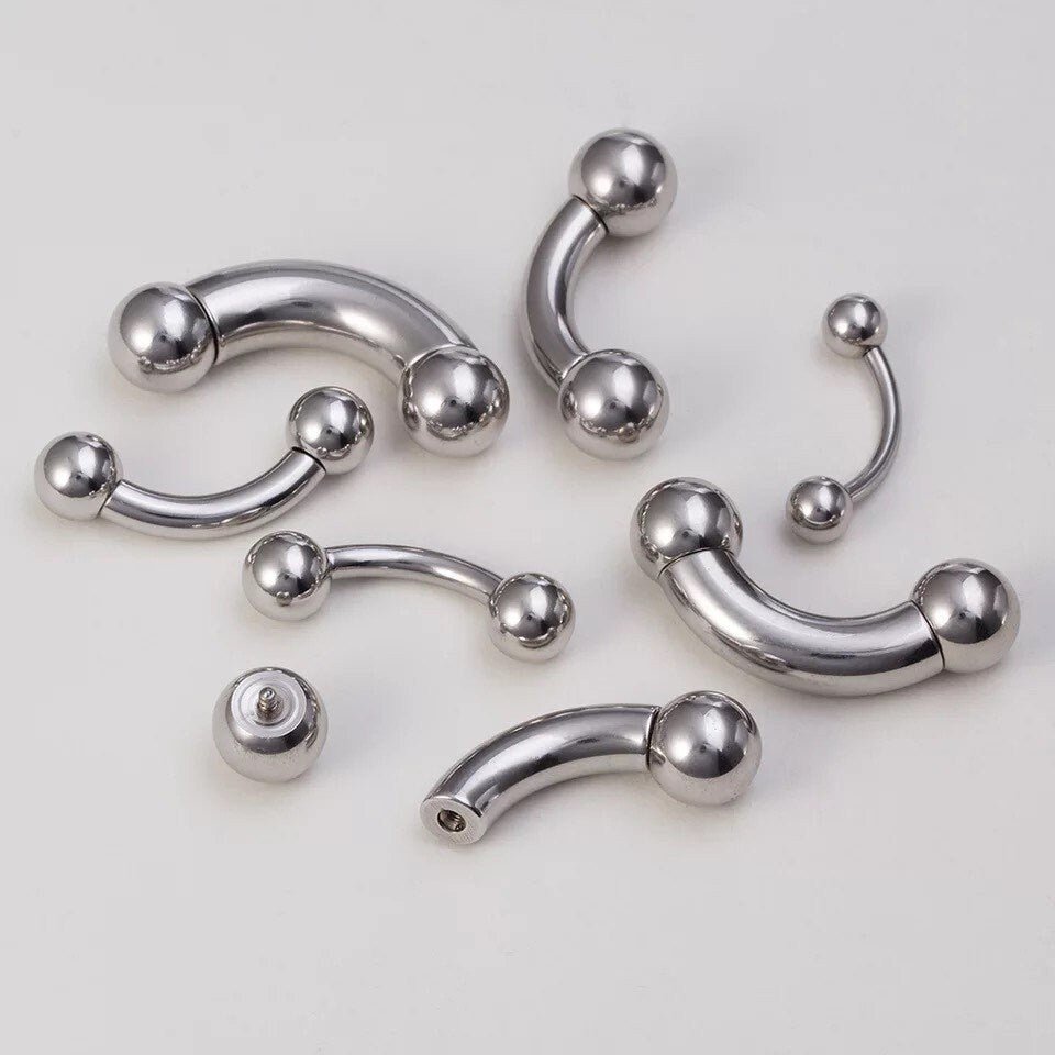 Curved Barbell | Big Size | PA | Nipple Piercing Bar Stainless Steel Gauge | Ear Plugs | Body Jewelry | Stretchers - DustyJewelz