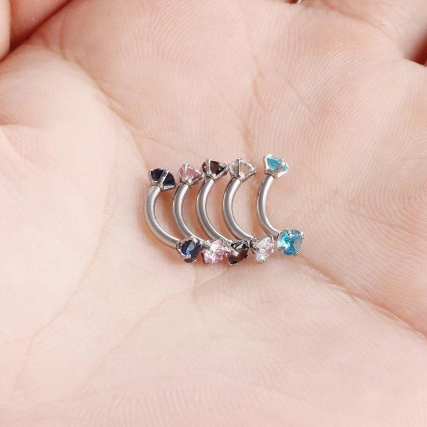 CZ Crystal Curved Barbell | Internally Threaded Labret - DustyJewelz