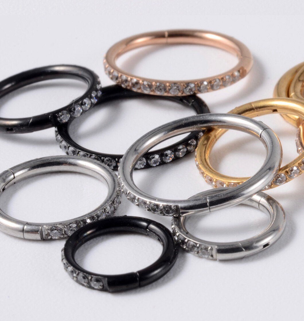 CZ Paved Ring Stack Set For Stretched Ears - DustyJewelz