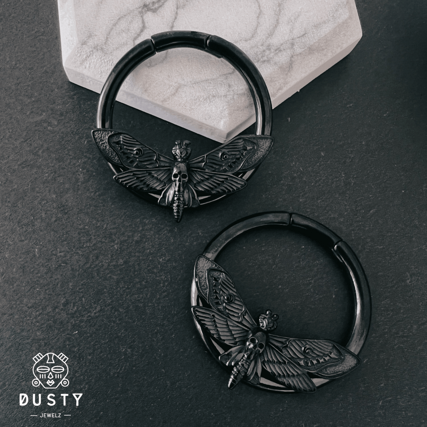 Death Head Moth Ear Weights | Steel Plug Hoops