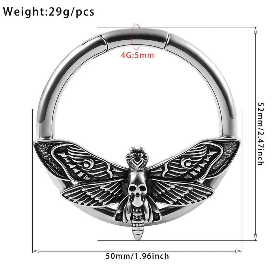 Death Head Moth Ear Weights | Steel Plug Hoops
