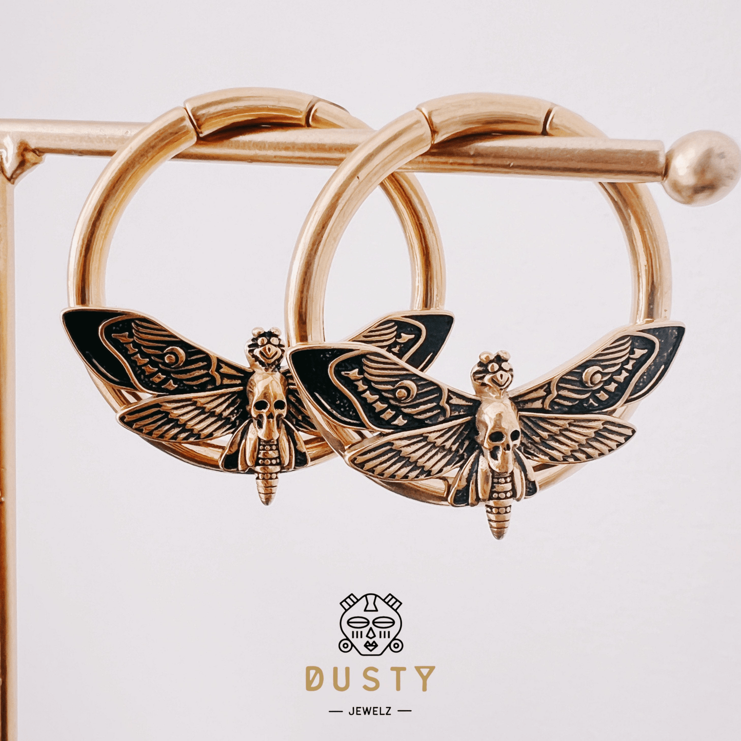 Death Head Moth Ear Weights | Steel Plug Hoops