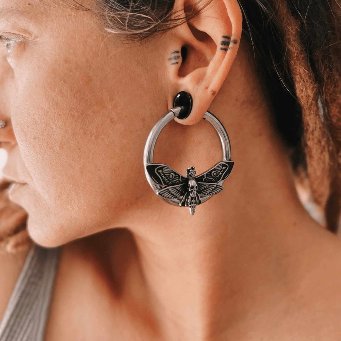 Death Head Moth Ear Weights | Steel Plug Hoops