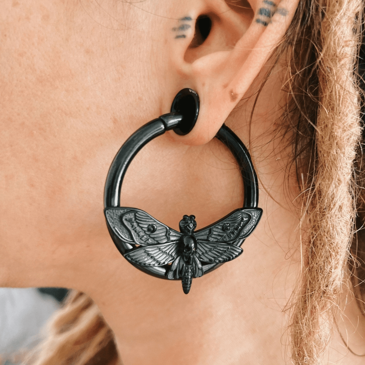 Death Head Moth Ear Weights | Steel Plug Hoops
