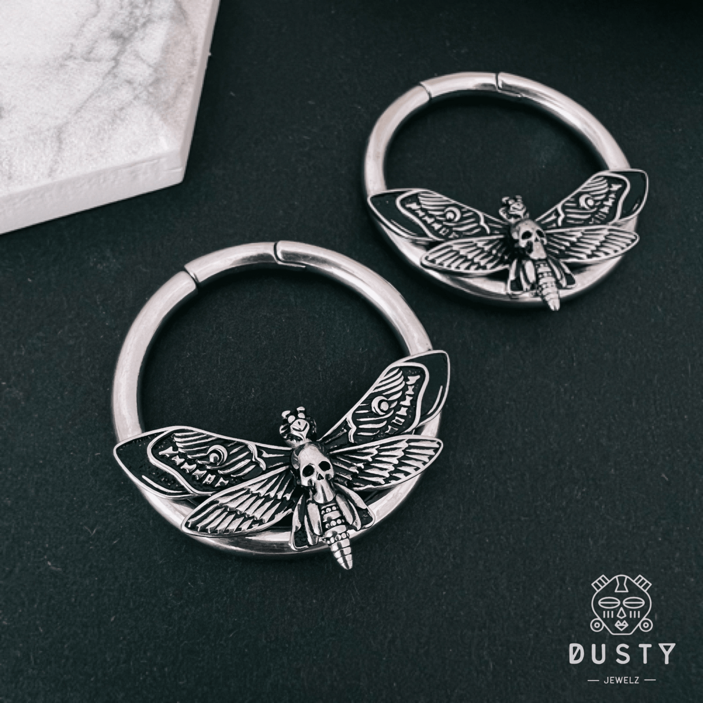 Death Head Moth Ear Weights | Steel Plug Hoops