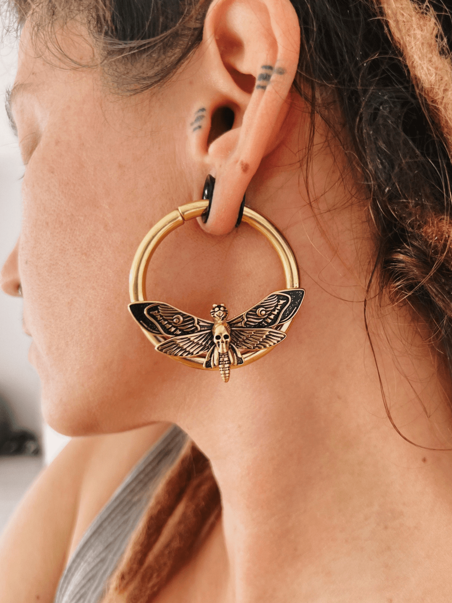 Death Head Moth Ear Weights | Steel Plug Hoops