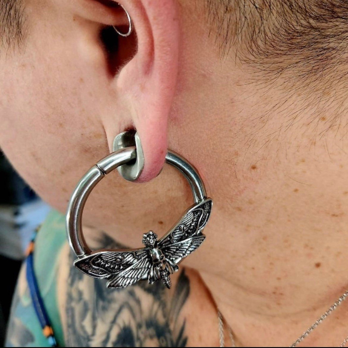 Death Head Moth Ear Weights | Steel Plug Hoops