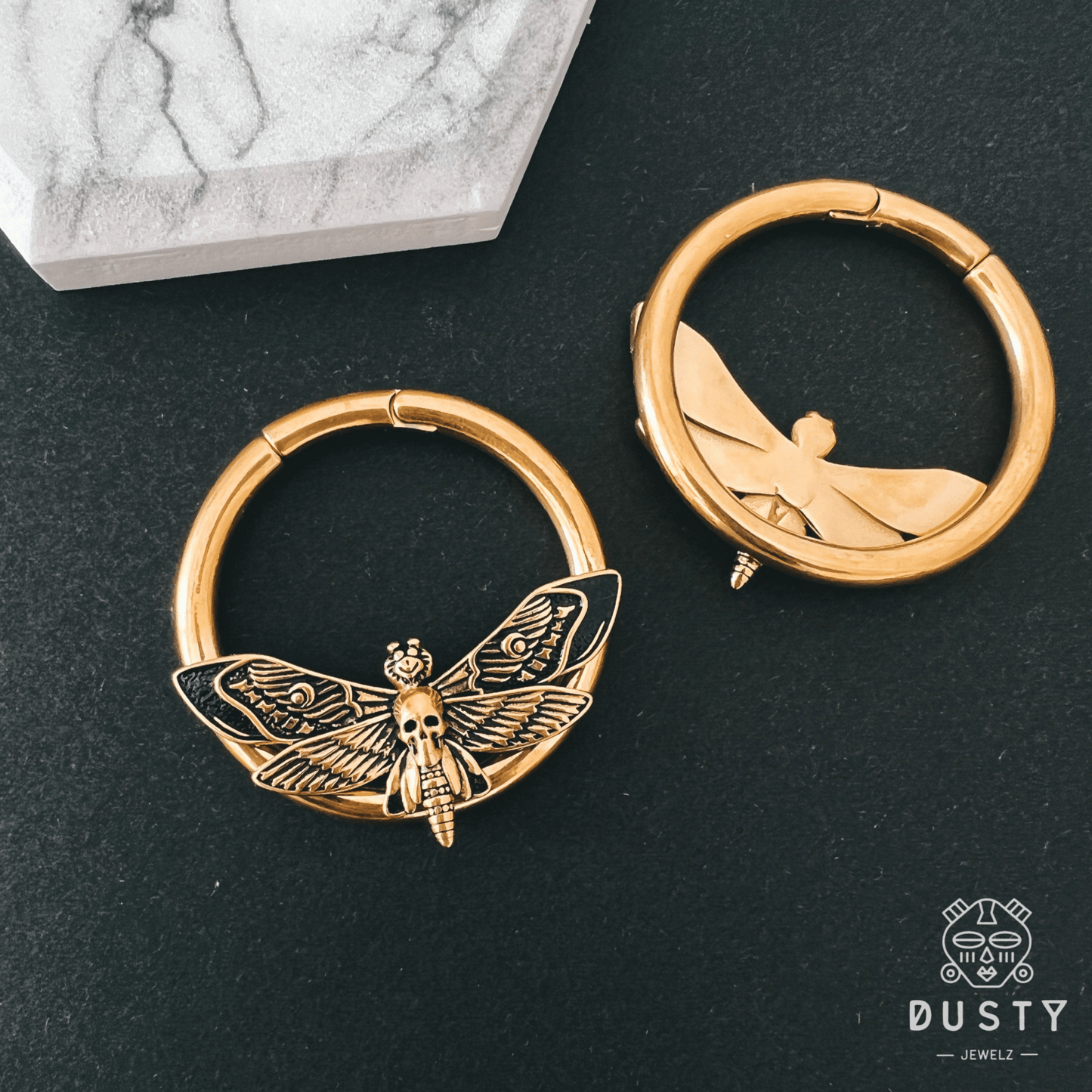 Death Head Moth Ear Weights | Steel Plug Hoops