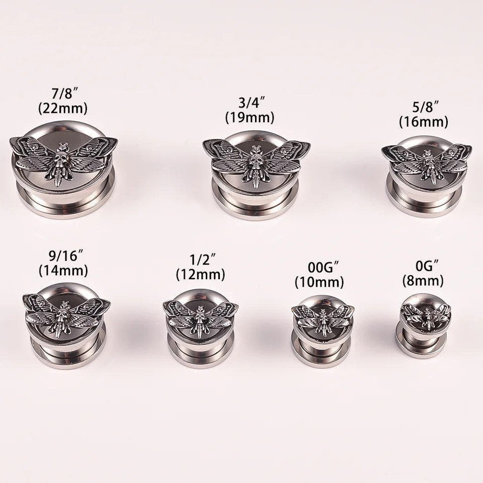 Death Moth Plugs | Screw Back Tunnels - DustyJewelz