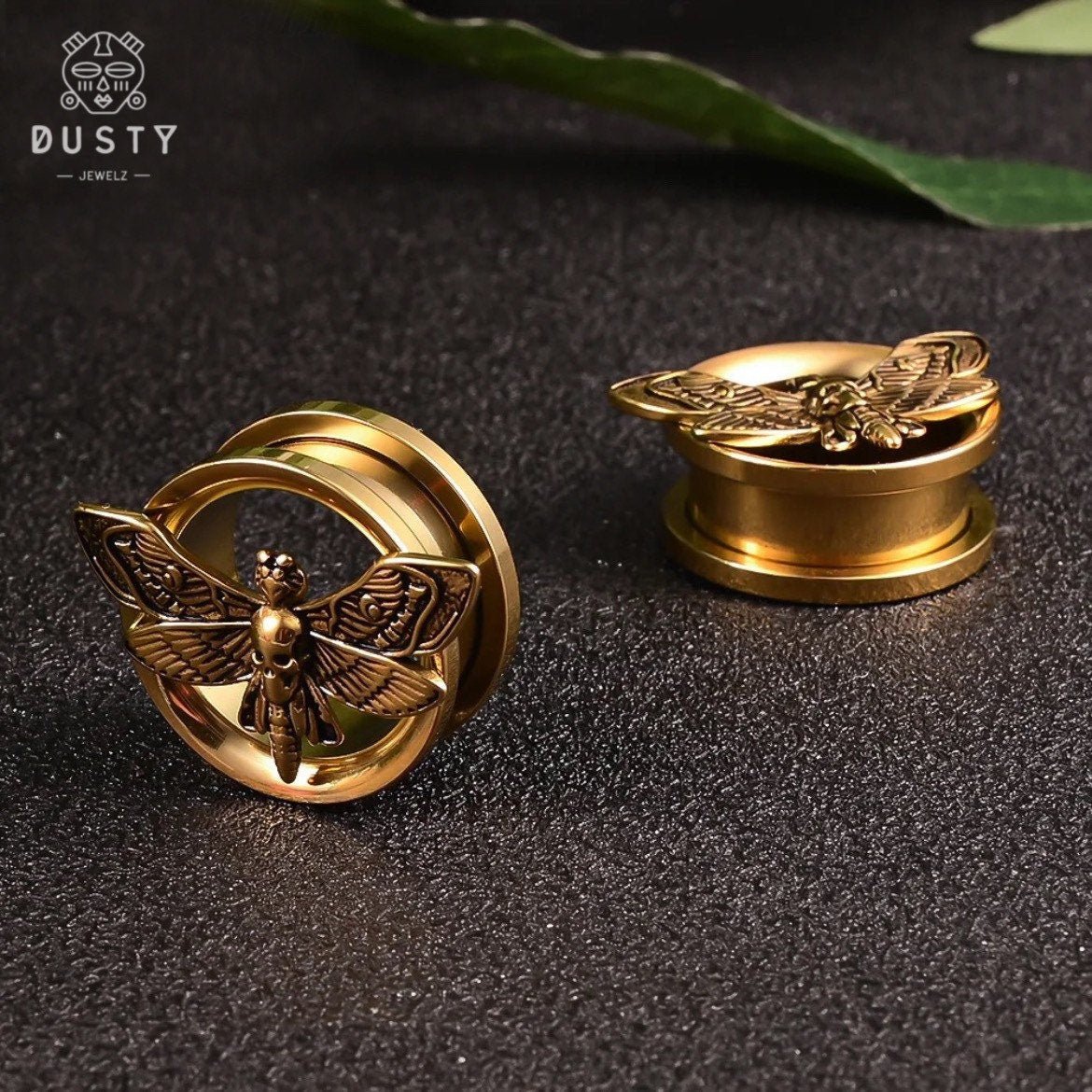 Death Moth Plugs | Screw Back Tunnels - DustyJewelz
