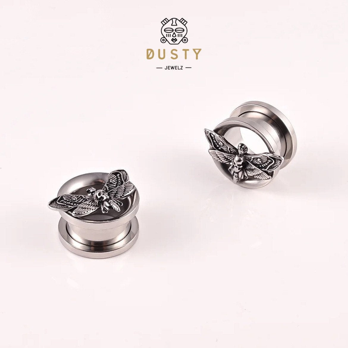 Death Moth Plugs | Screw Back Tunnels - DustyJewelz