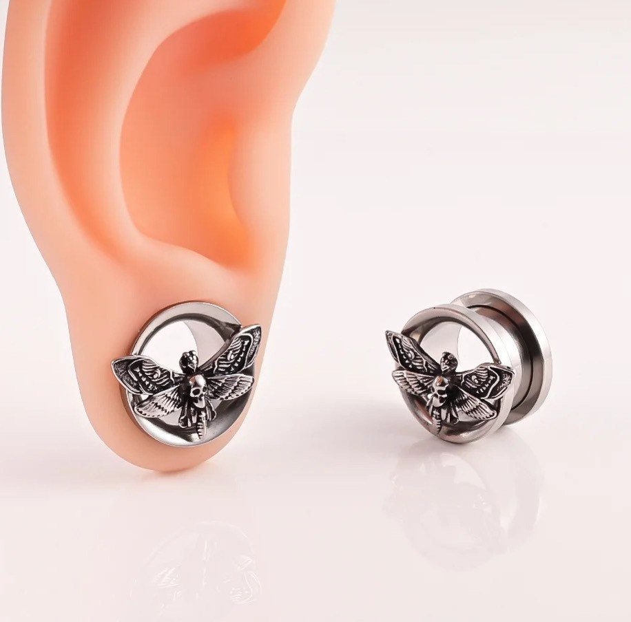 Death Moth Plugs | Screw Back Tunnels - DustyJewelz