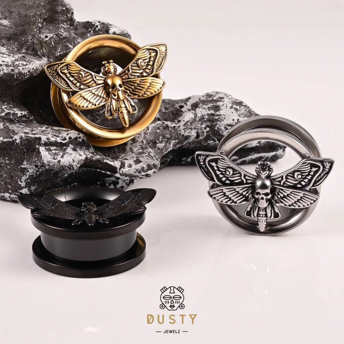 Death Moth Plugs | Screw Back Tunnels - DustyJewelz