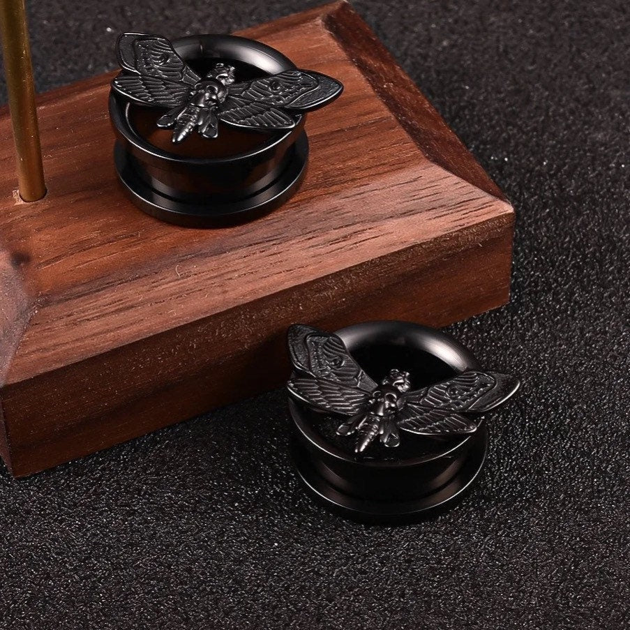 Death Moth Plugs | Screw Back Tunnels - DustyJewelz