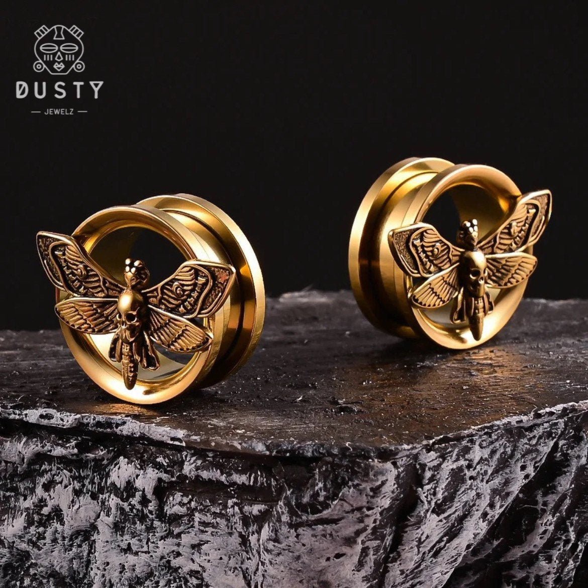 Death Moth Plugs | Screw Back Tunnels - DustyJewelz