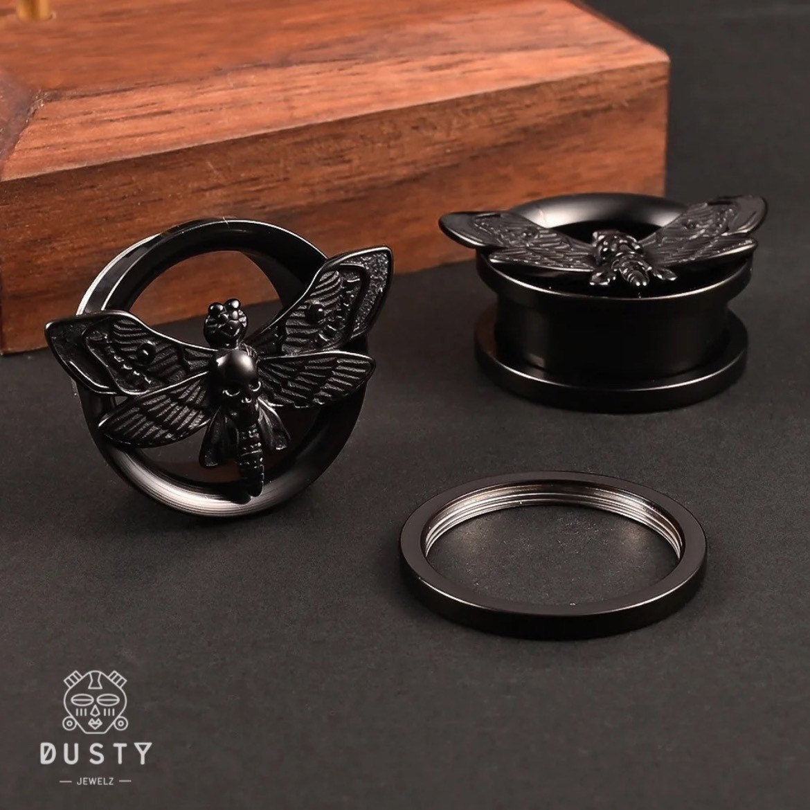 Death Moth Plugs | Screw Back Tunnels - DustyJewelz