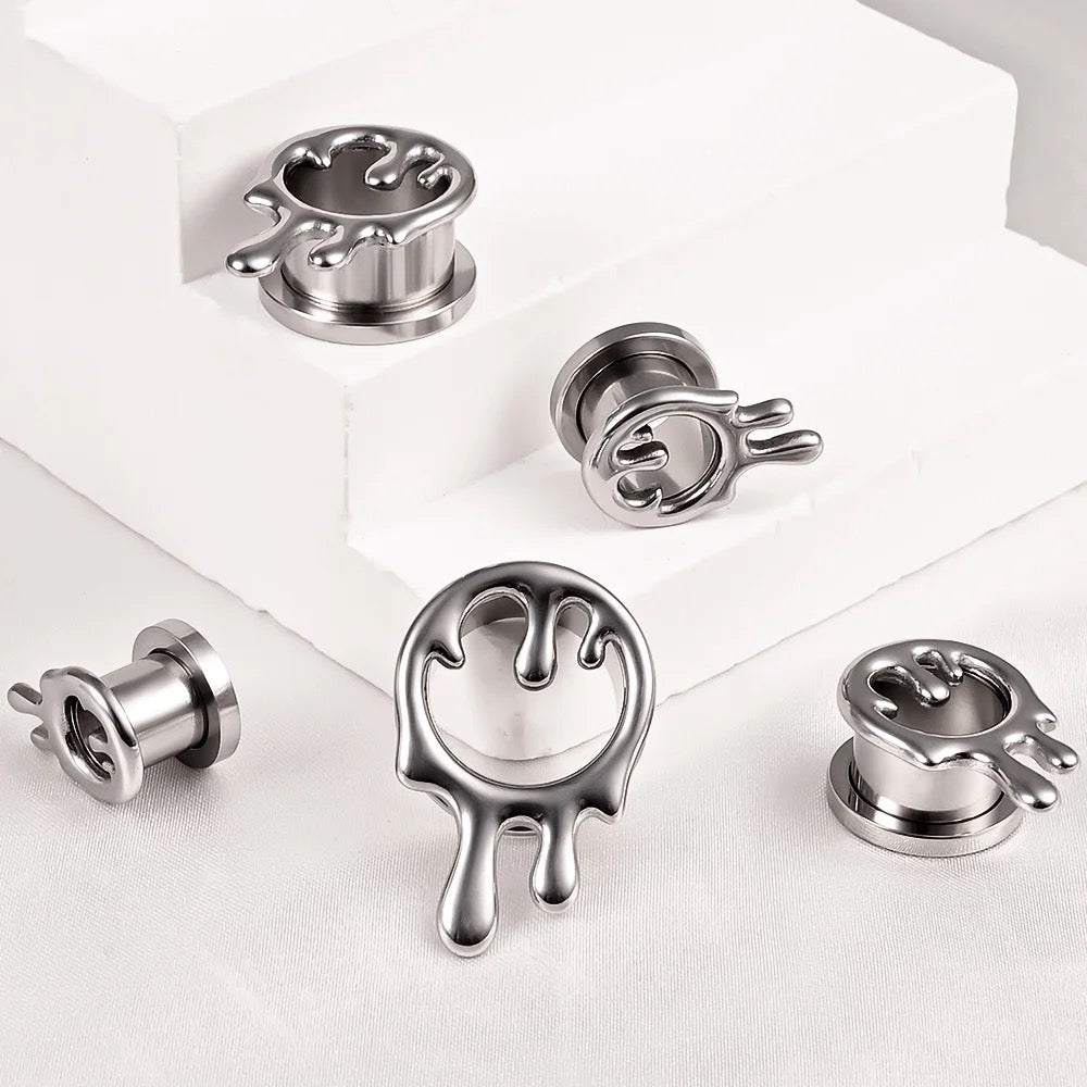 Dripping Paint Steel Tunnels | Screw Back Plugs - DustyJewelz