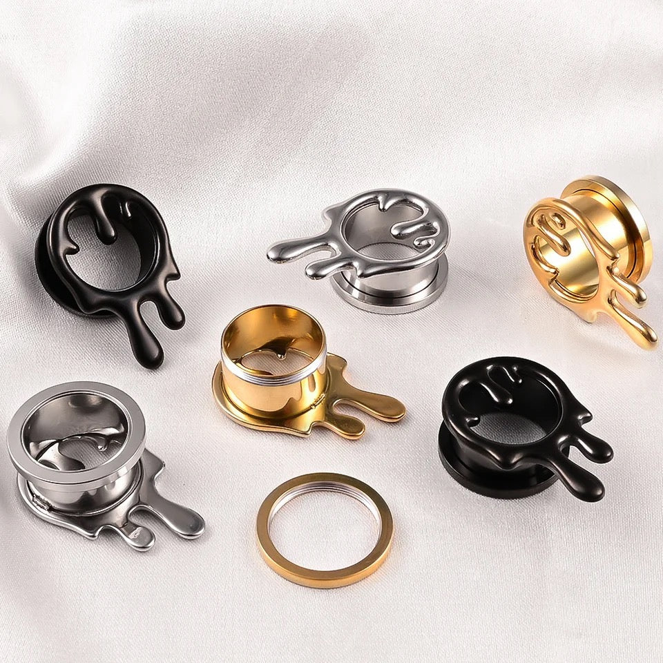 Dripping Paint Steel Tunnels | Screw Back Plugs - DustyJewelz