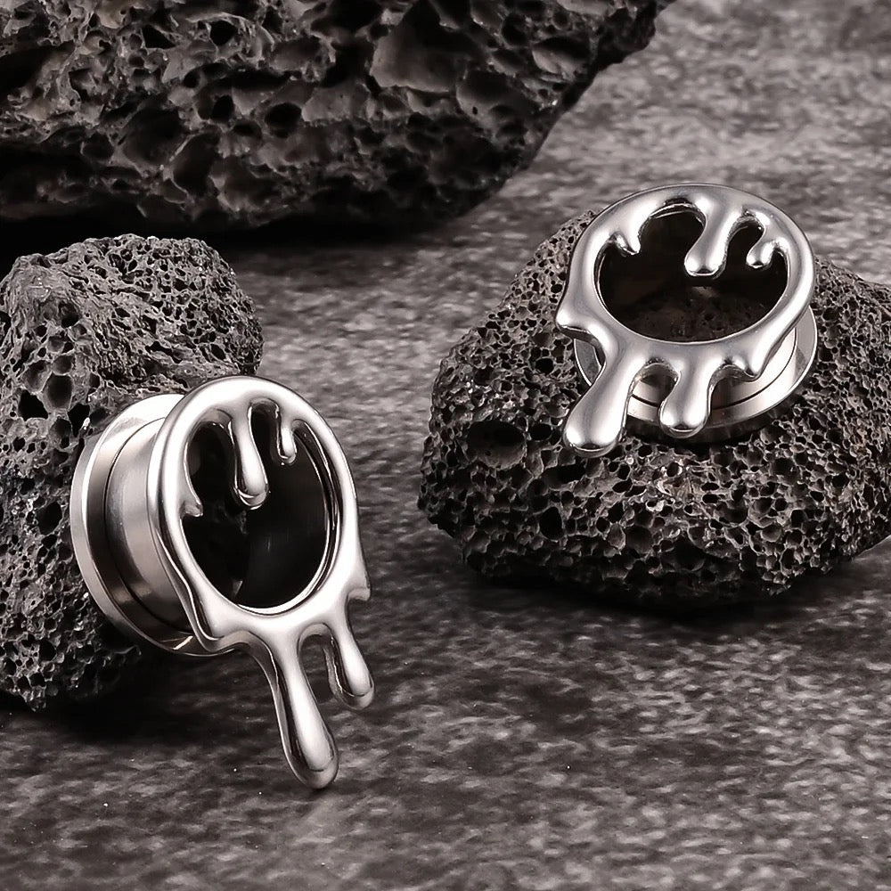 Dripping Paint Steel Tunnels | Screw Back Plugs - DustyJewelz
