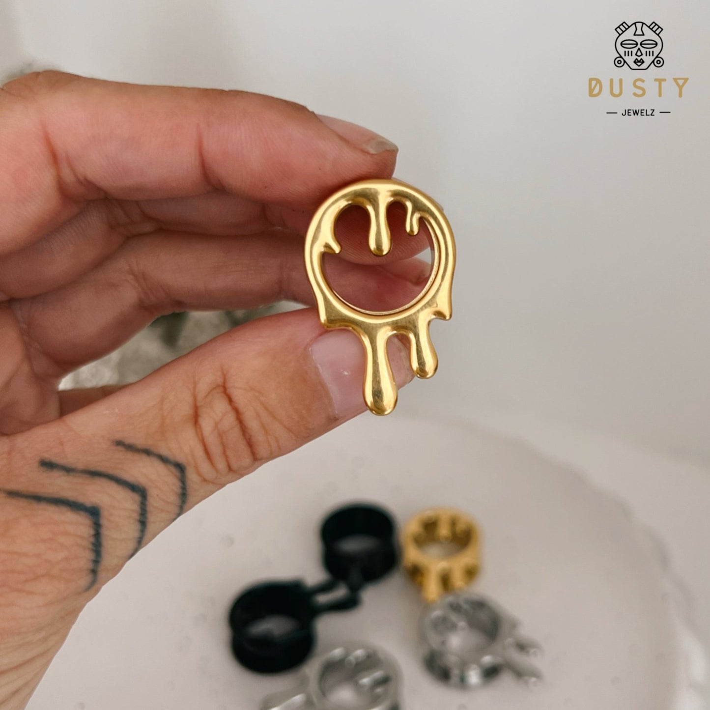 Dripping Paint Steel Tunnels | Screw Back Plugs - DustyJewelz