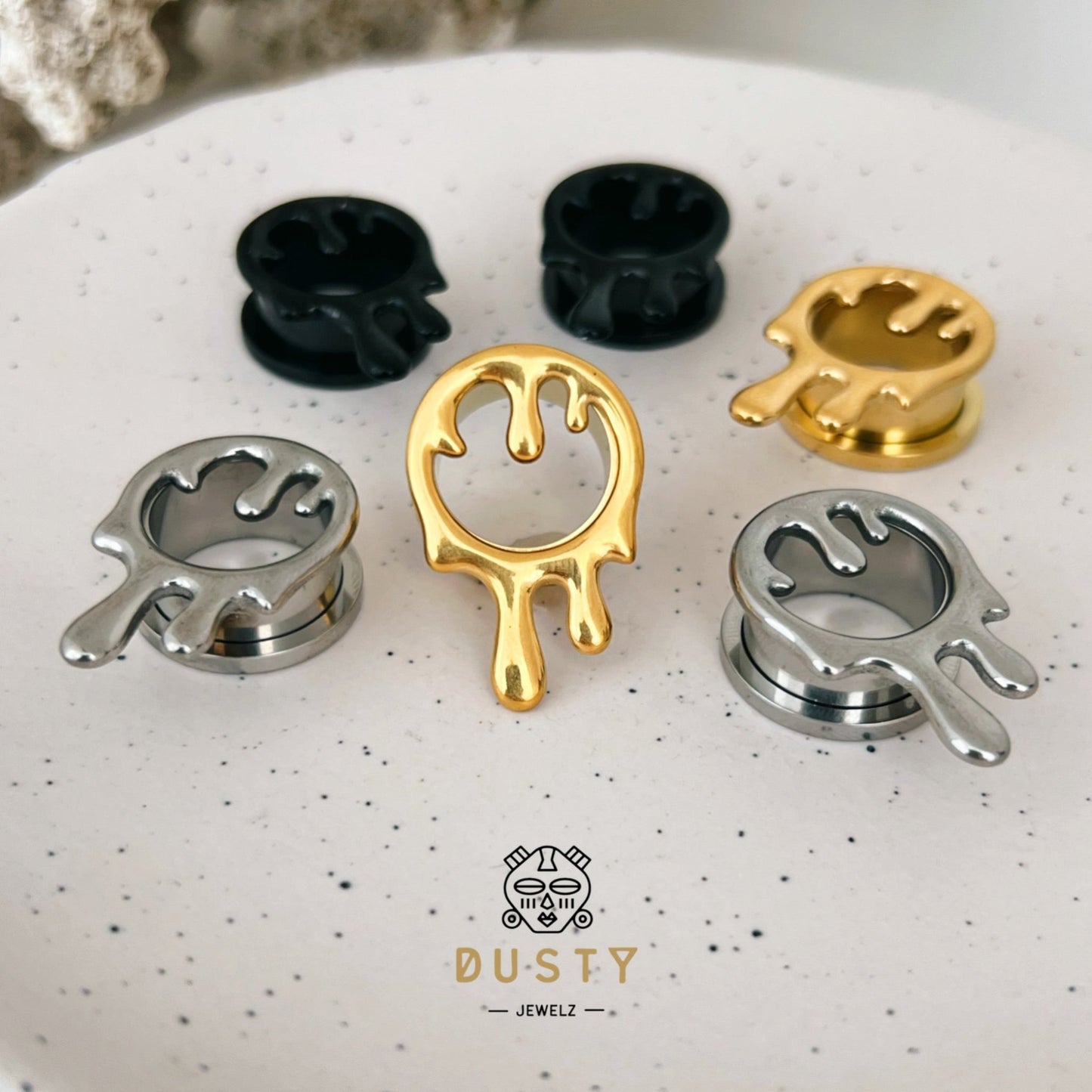 Dripping Paint Steel Tunnels | Screw Back Plugs - DustyJewelz