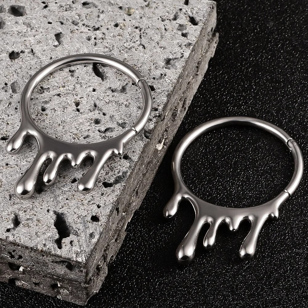 Dripping Steel Hoop Ear Weights | Lobe Hangers - DustyJewelz