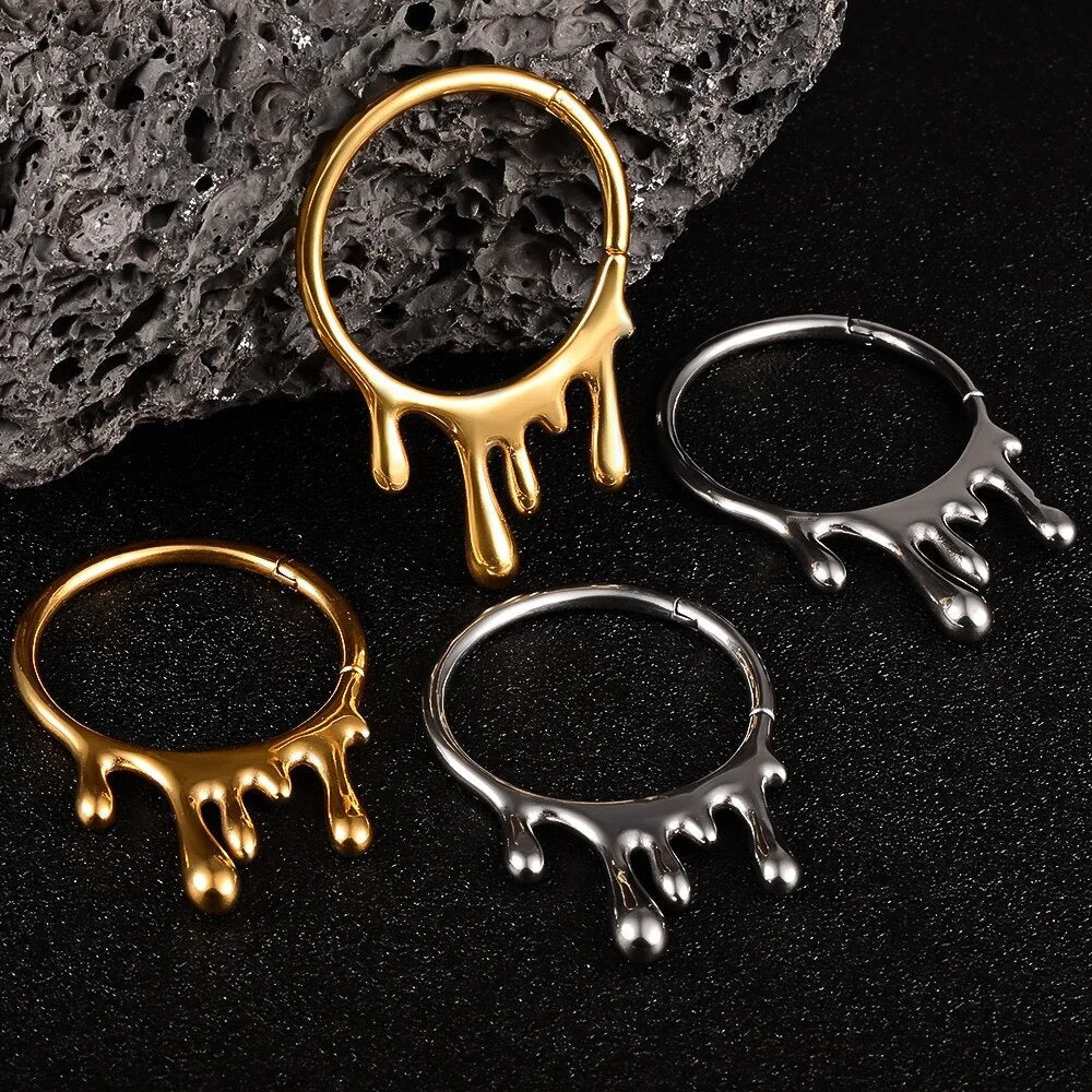 Dripping Steel Hoop Ear Weights | Lobe Hangers - DustyJewelz