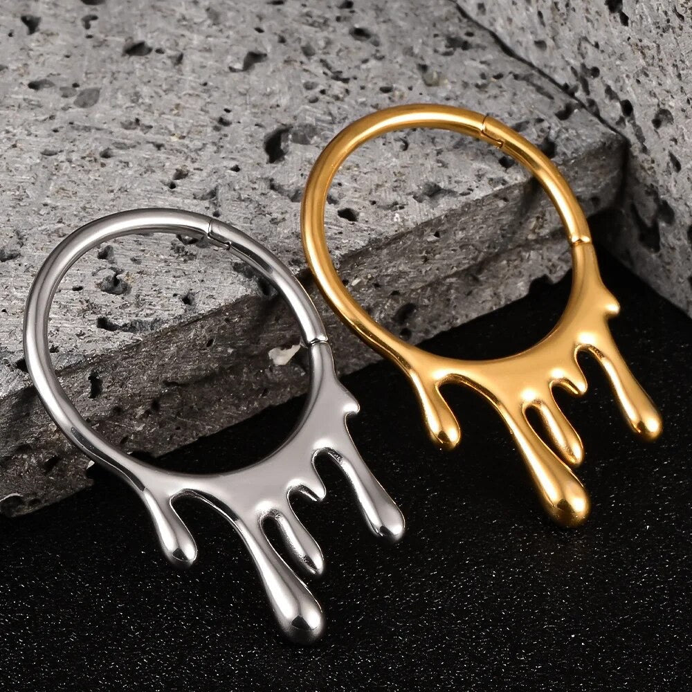 Dripping Steel Hoop Ear Weights | Lobe Hangers - DustyJewelz
