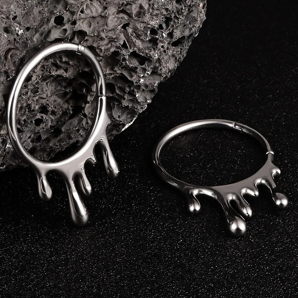 Dripping Steel Hoop Ear Weights | Lobe Hangers - DustyJewelz