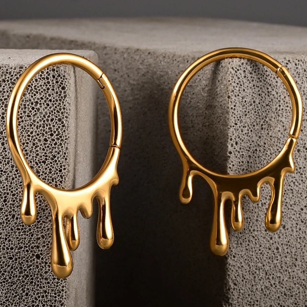 Dripping Steel Hoop Ear Weights | Lobe Hangers - DustyJewelz