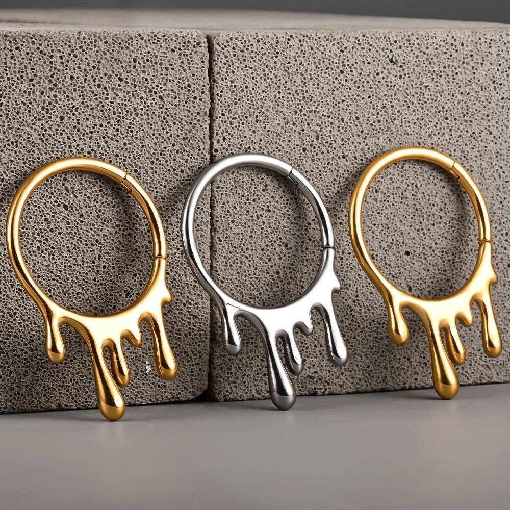 Dripping Steel Hoop Ear Weights | Lobe Hangers - DustyJewelz