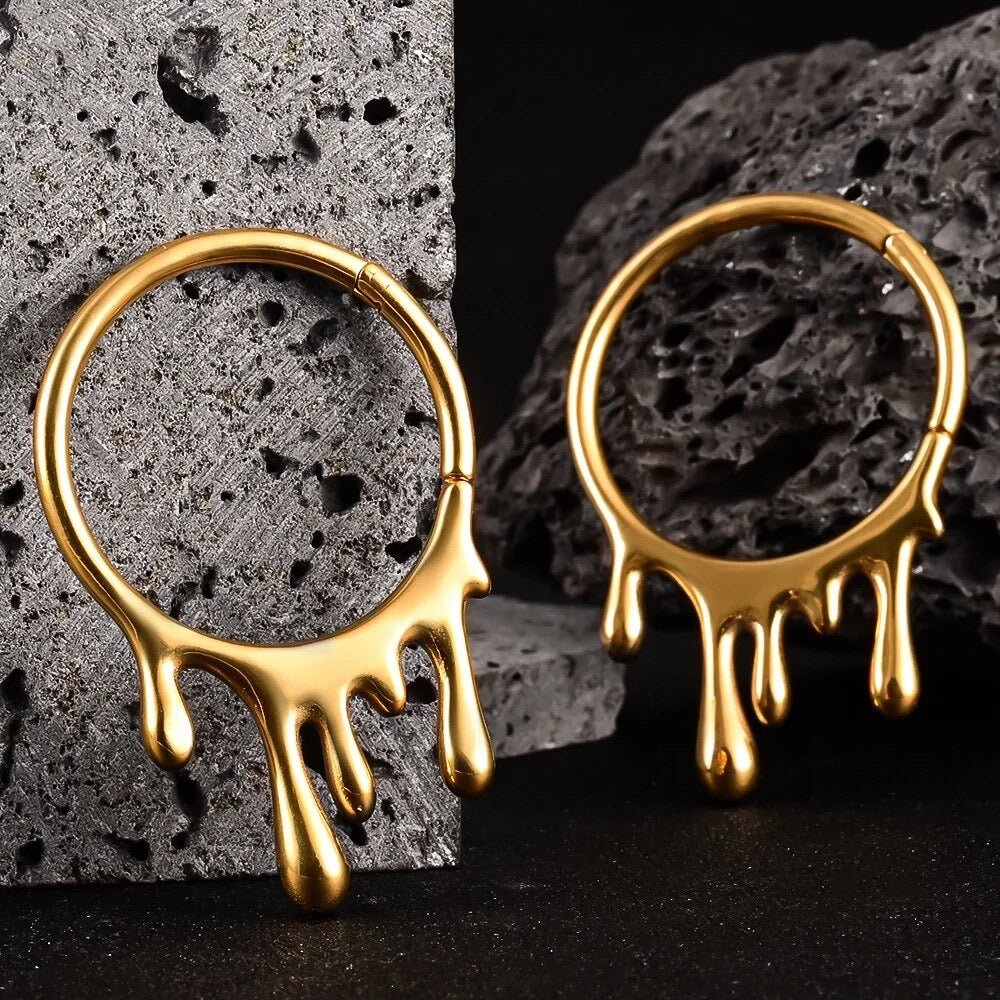 Dripping Steel Hoop Ear Weights | Lobe Hangers - DustyJewelz