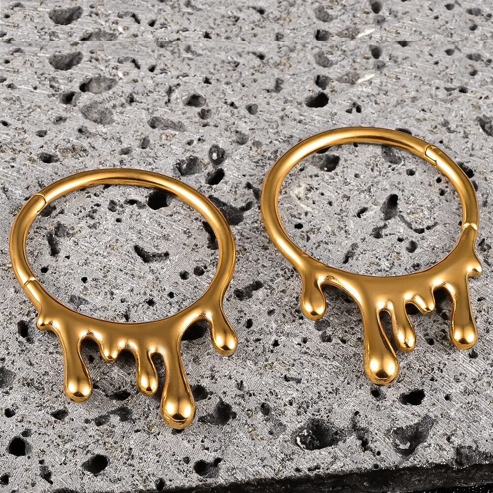 Dripping Steel Hoop Ear Weights | Lobe Hangers - DustyJewelz
