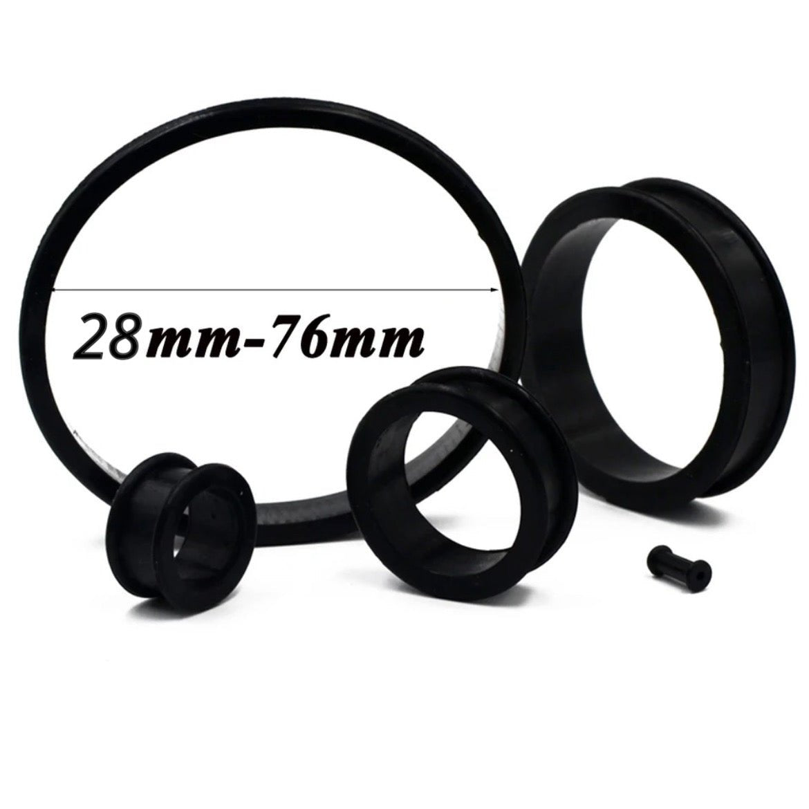 Extra Big Silicone Tunnels | Flexible Plugs | BLACK | 28mm-76mm