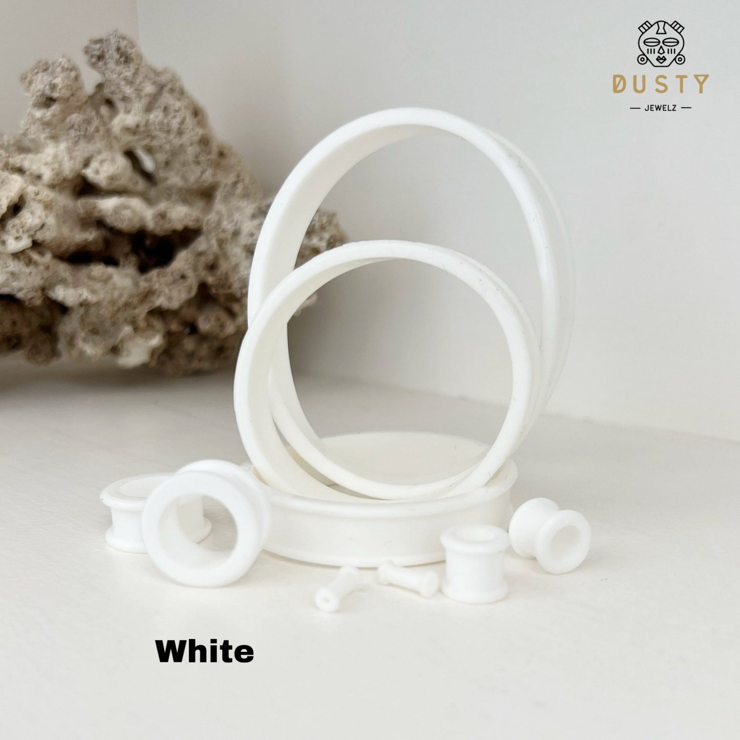 Extra Big Silicone Tunnels | Flexible Plugs | WHITE | 28mm-76mm